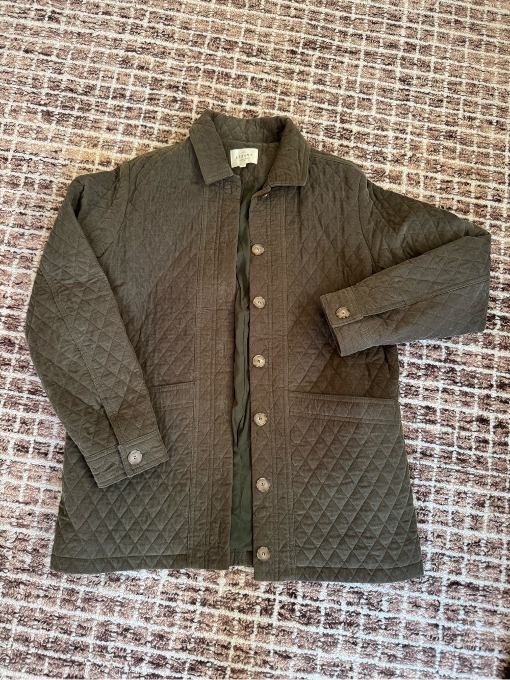 Quilted Lightweight Shirt Jacket in Olive - Brand: Sezane